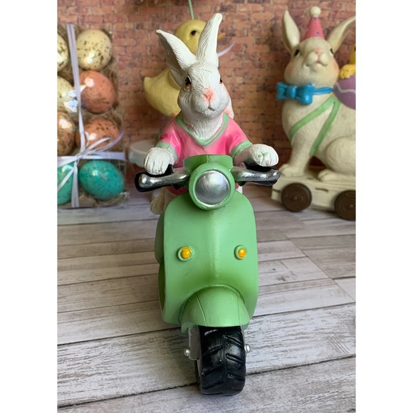 Bunny & Baby Bunny on Green Scooter Figurine - Picture 3 of 5